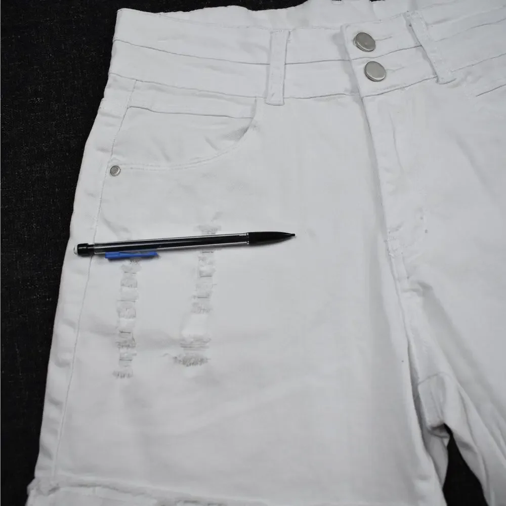 High Rise Distressed Denim Shorts Juniors M White Frayed Jean Cut Off Jorts Y2K